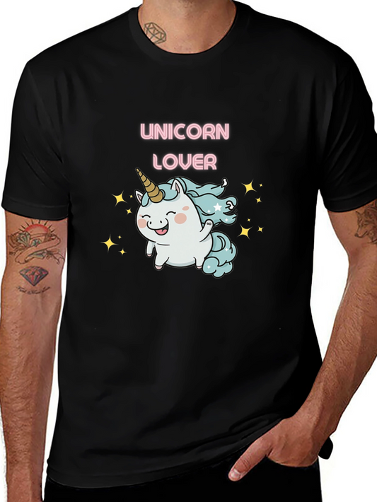 Unicorn Lover Black T-Shirt Cute Cartoon Design