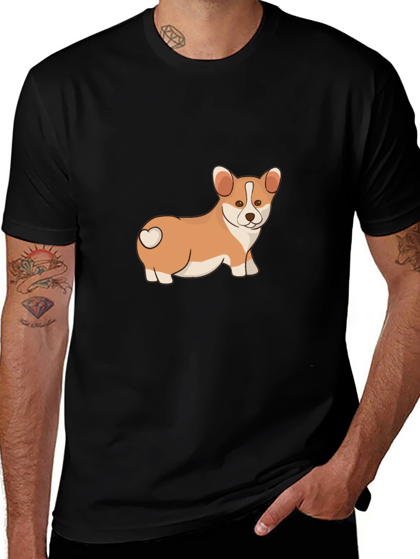 Corgi Love Mens Black T-Shirt