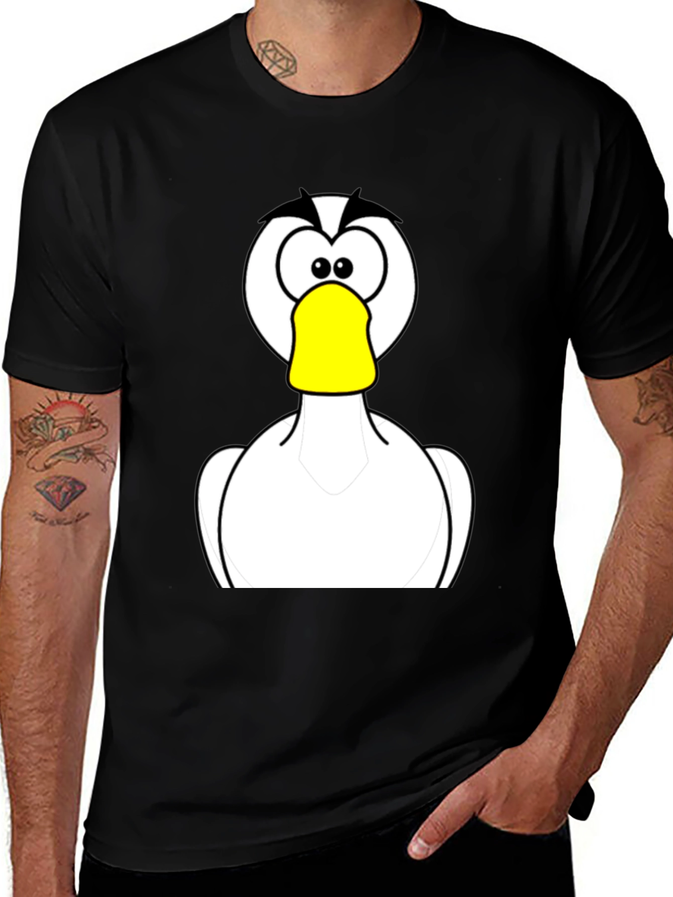 Cartoon Duck Graphic Black T-Shirt