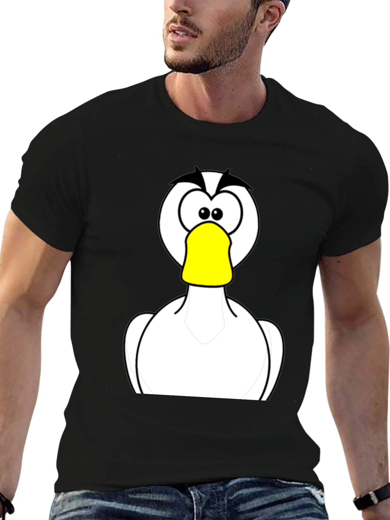 Cartoon Duck Graphic Black T-Shirt