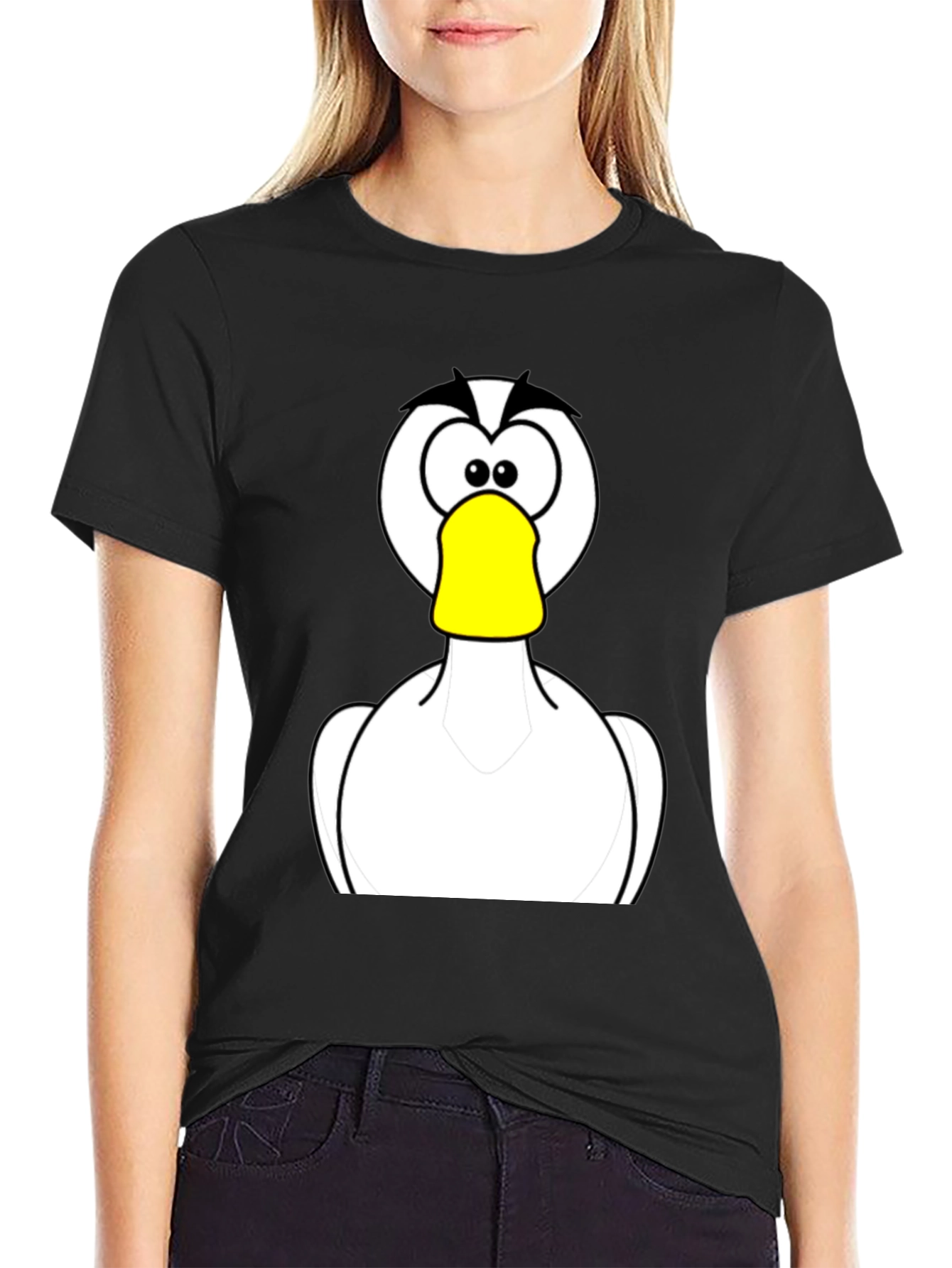 Cartoon Duck Graphic Black T-Shirt