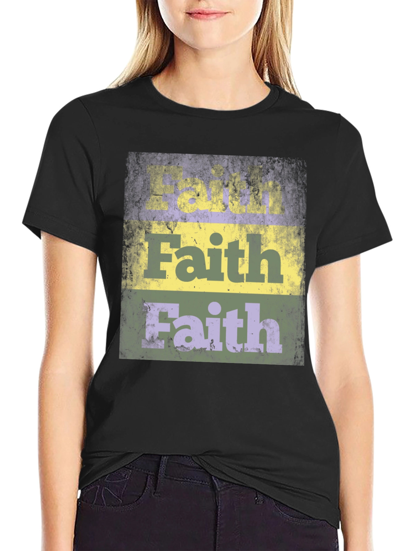 Faith Distressed Graphic Print Black T-Shirt