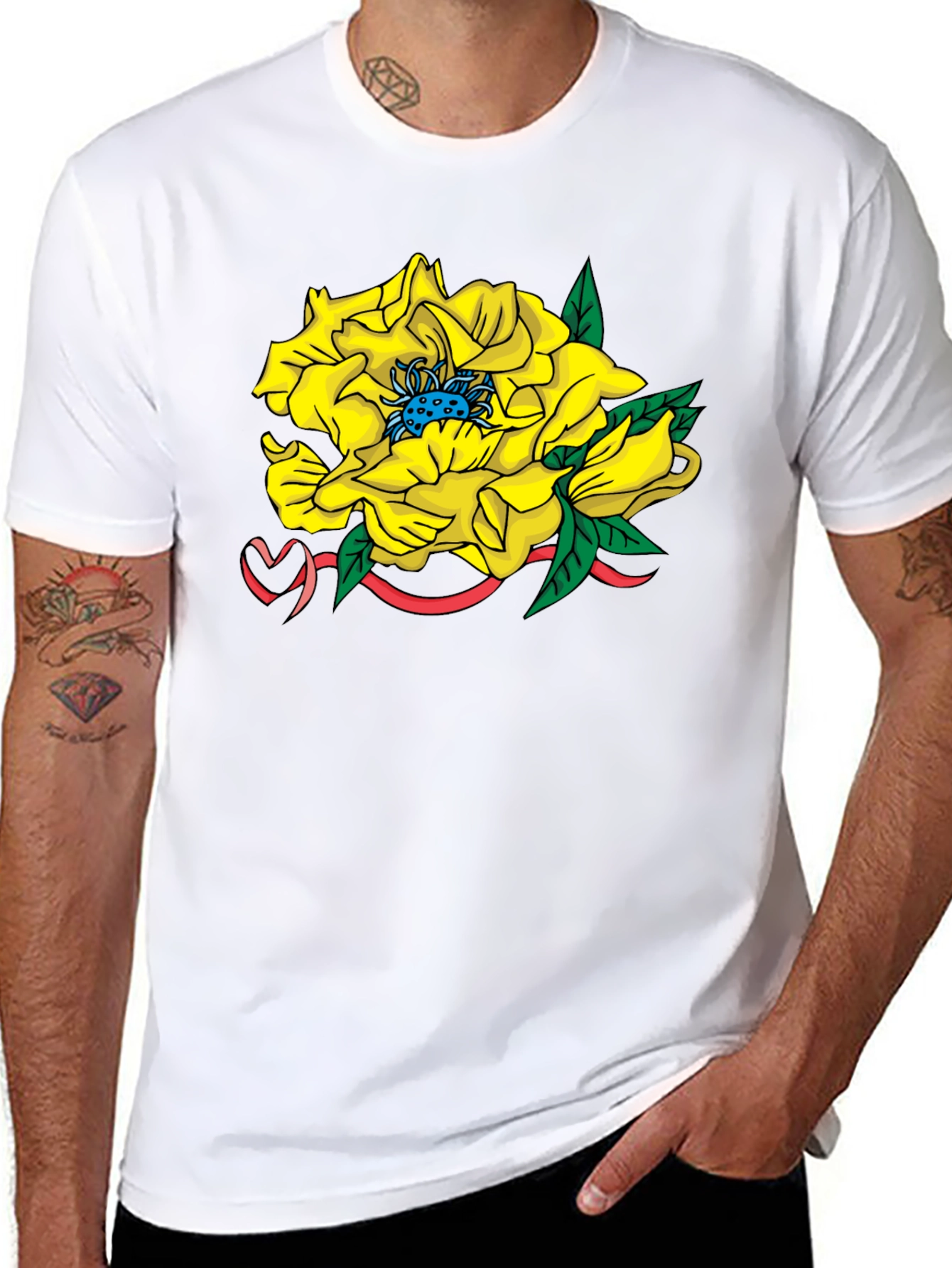 Yellow Flower Graphic Black T-Shirt