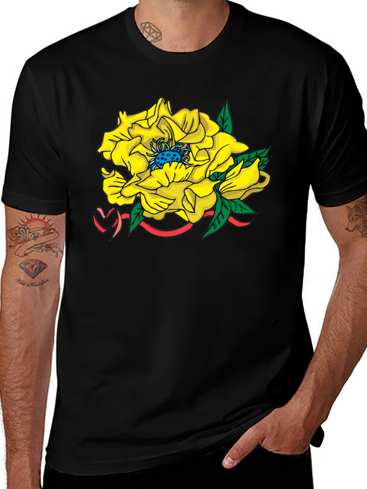 Yellow Flower Graphic Black T-Shirt
