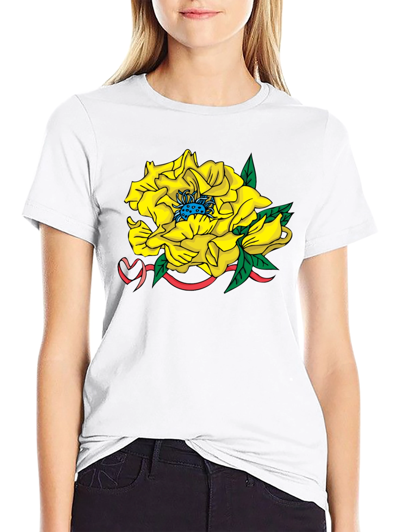 Yellow Flower Graphic Black T-Shirt