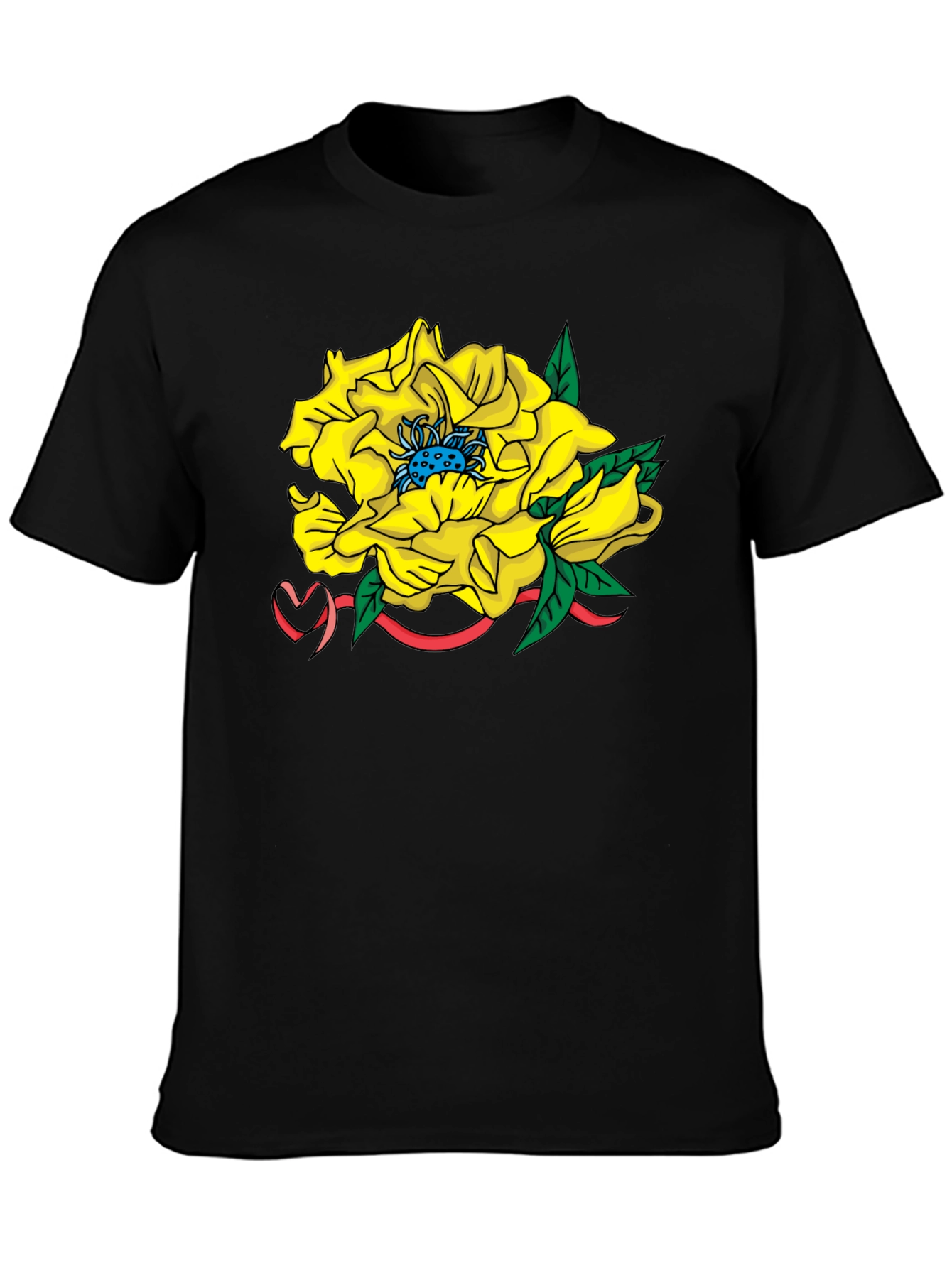 Yellow Flower Graphic Black T-Shirt