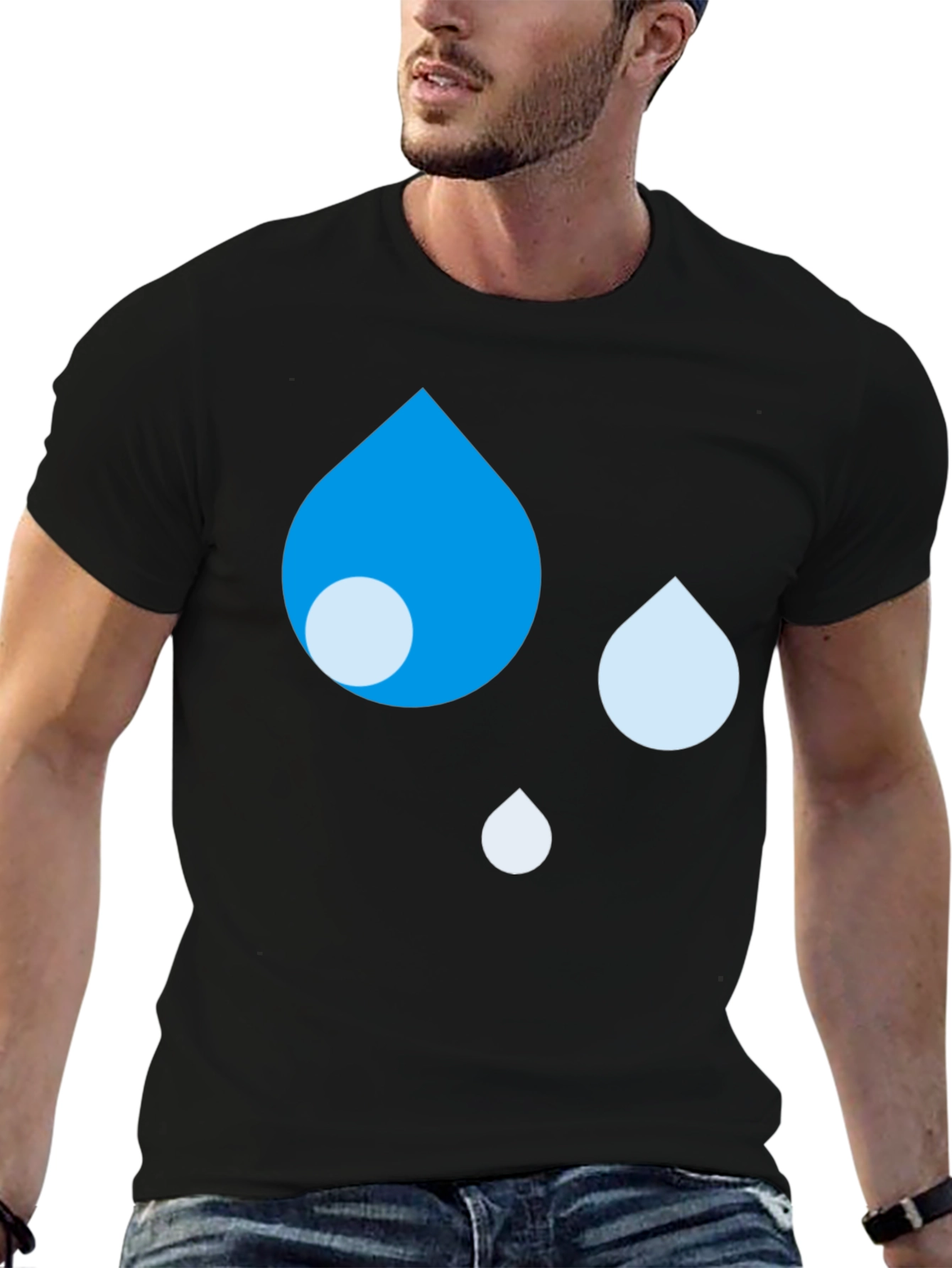 Blue Raindrop Graphic Black T-Shirt