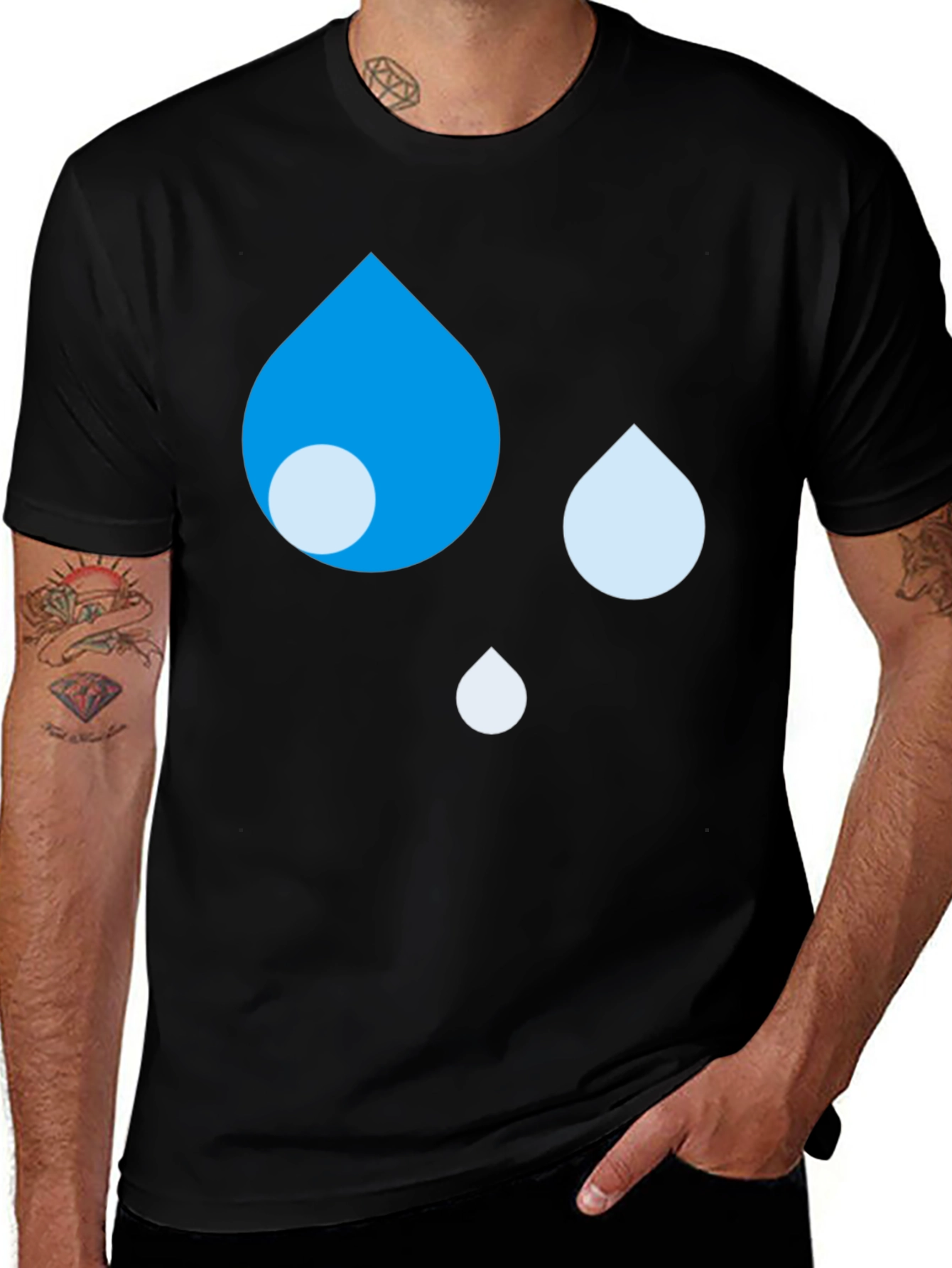 Blue Raindrop Graphic Black T-Shirt