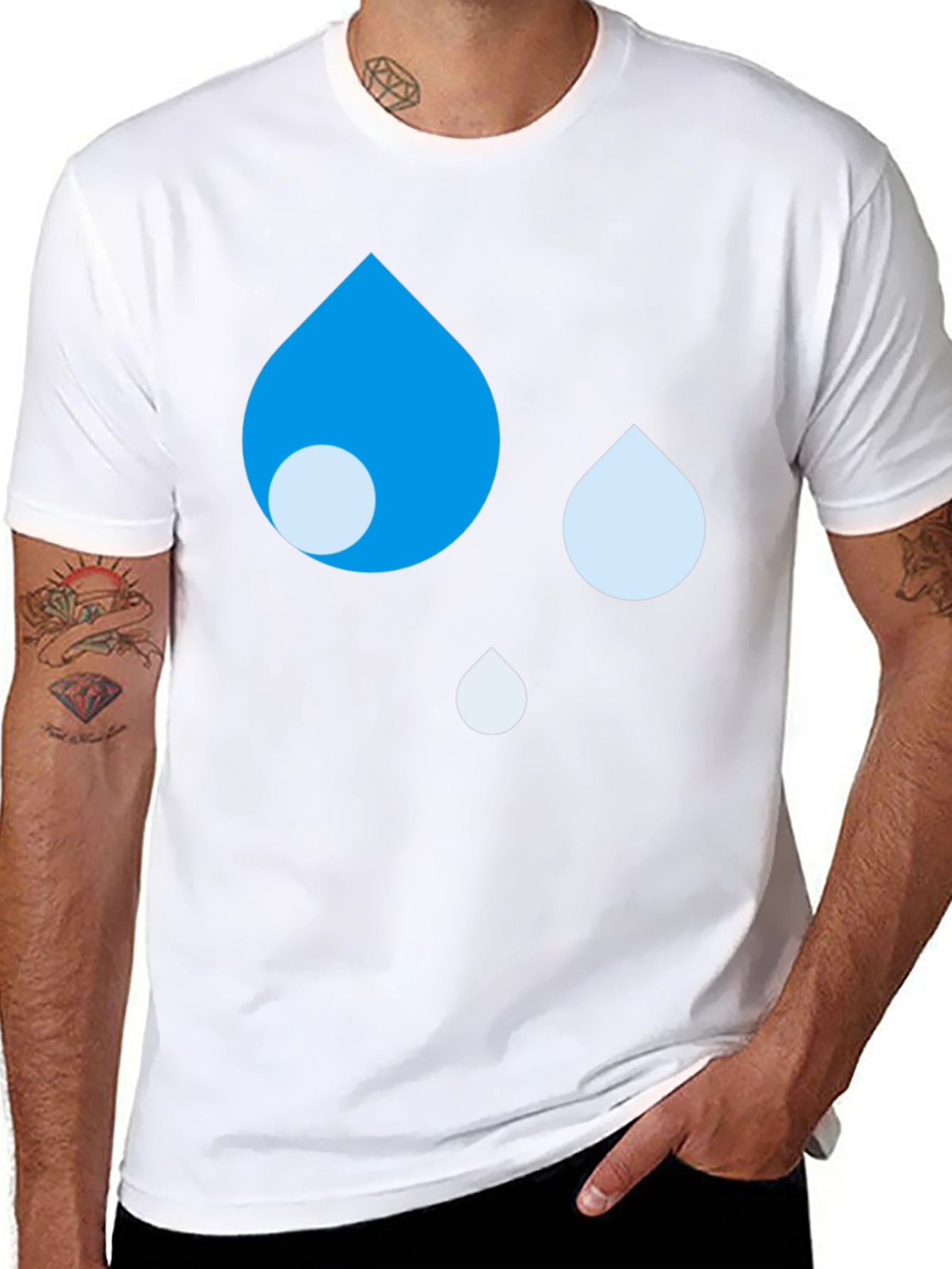 Blue Raindrop Graphic Black T-Shirt