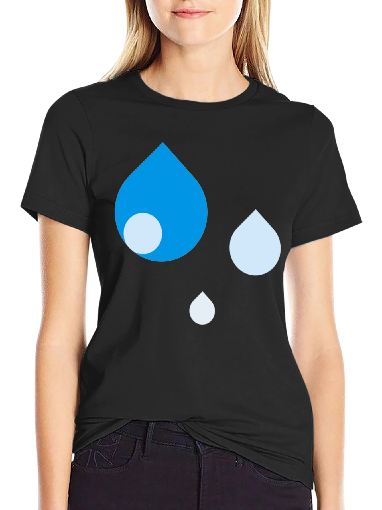 Blue Raindrop Graphic Black T-Shirt