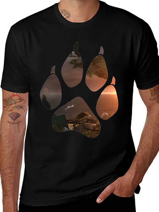 Nature Wolf Paw Print Graphic T-Shirt - Stylish Comfort