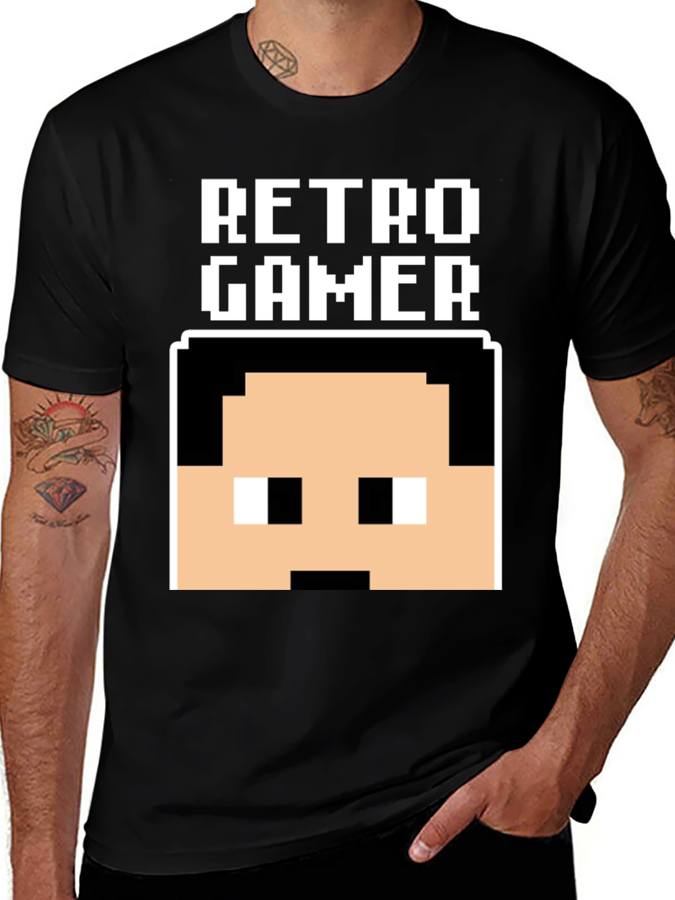 Retro Gamer Pixel Art Black T-Shirt