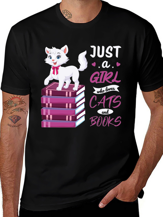 Cat & Books T-Shirt - Just a Girl Who Loves Cats
