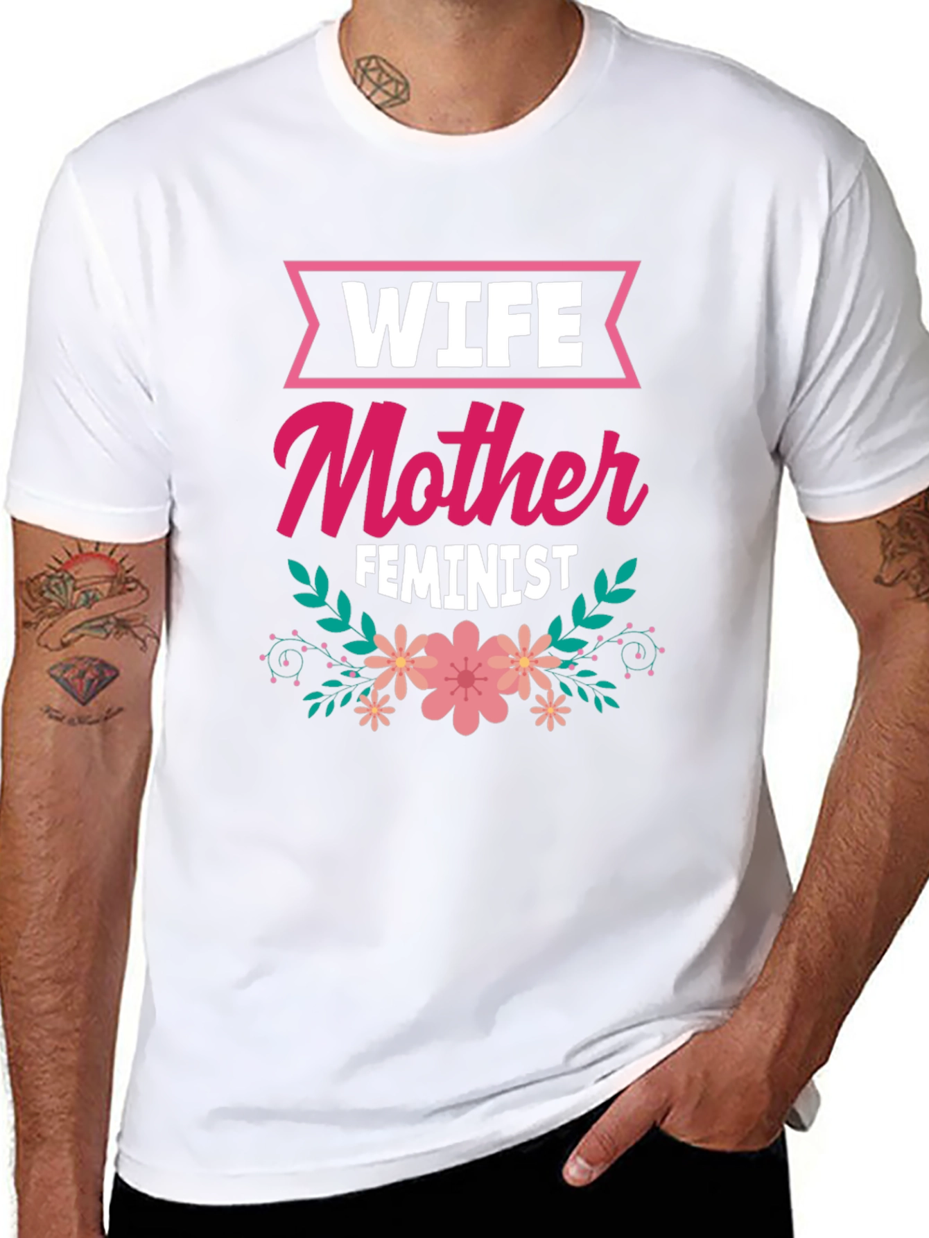 Wife Mother Feminist Floral Graphic T-Shirt