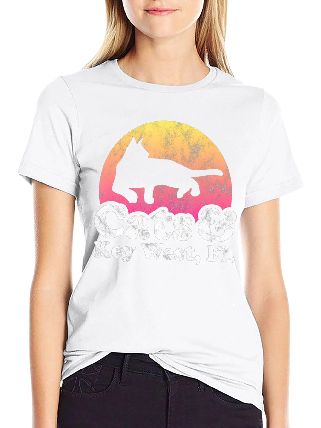 Cats & Key West FL Black Graphic T-Shirt