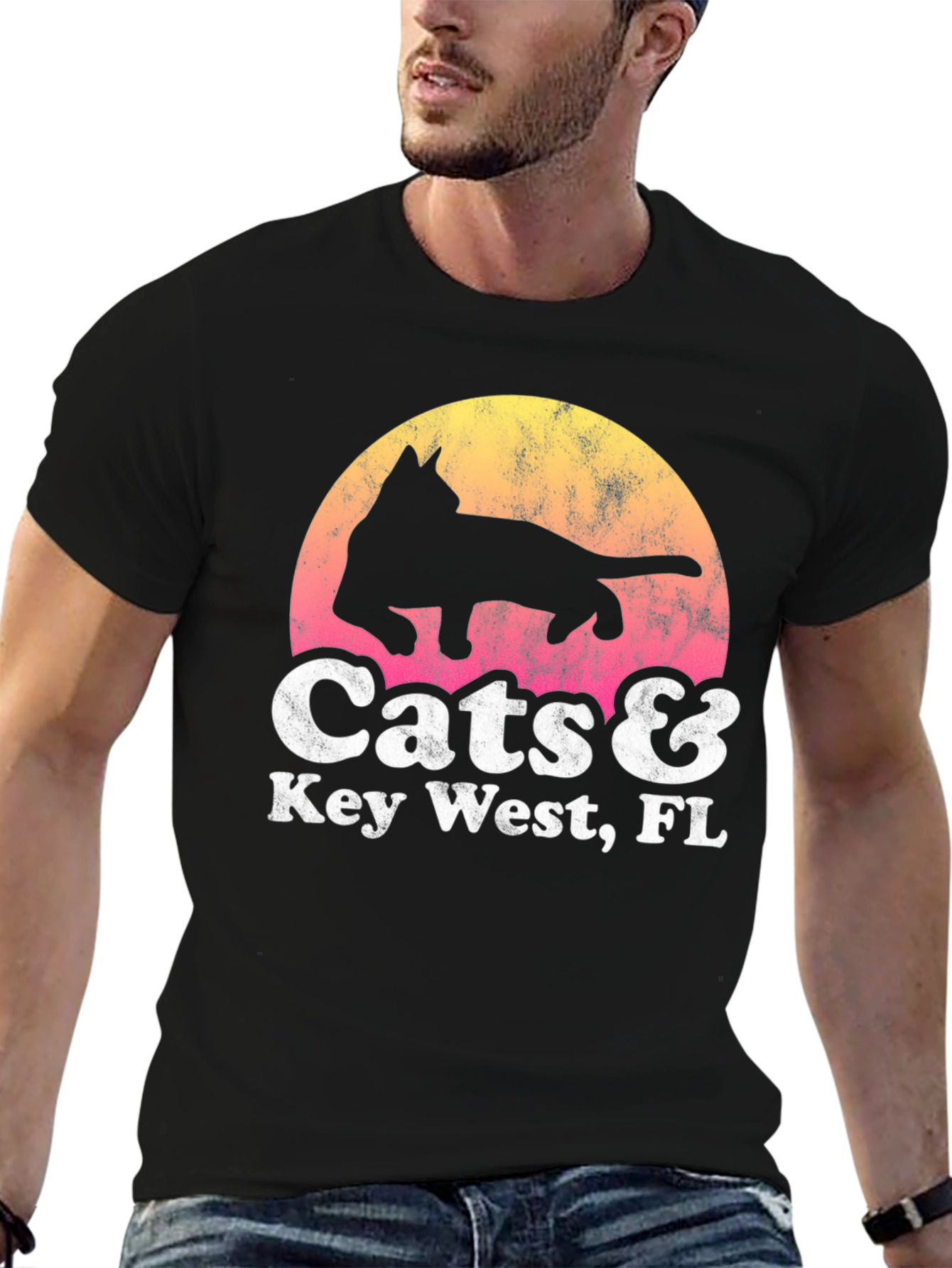 Cats & Key West FL Black Graphic T-Shirt