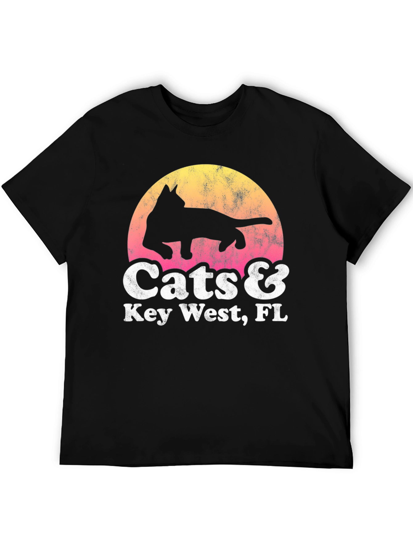 Cats & Key West FL Black Graphic T-Shirt