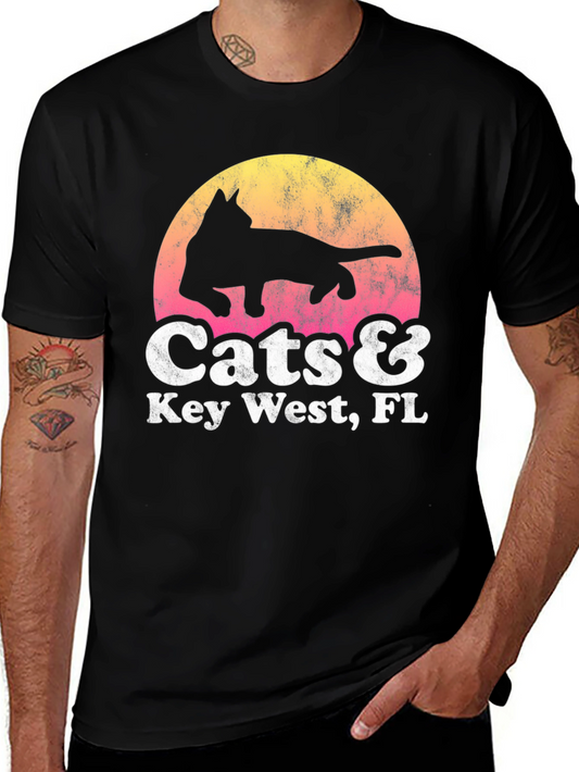 Cats & Key West FL Black Graphic T-Shirt