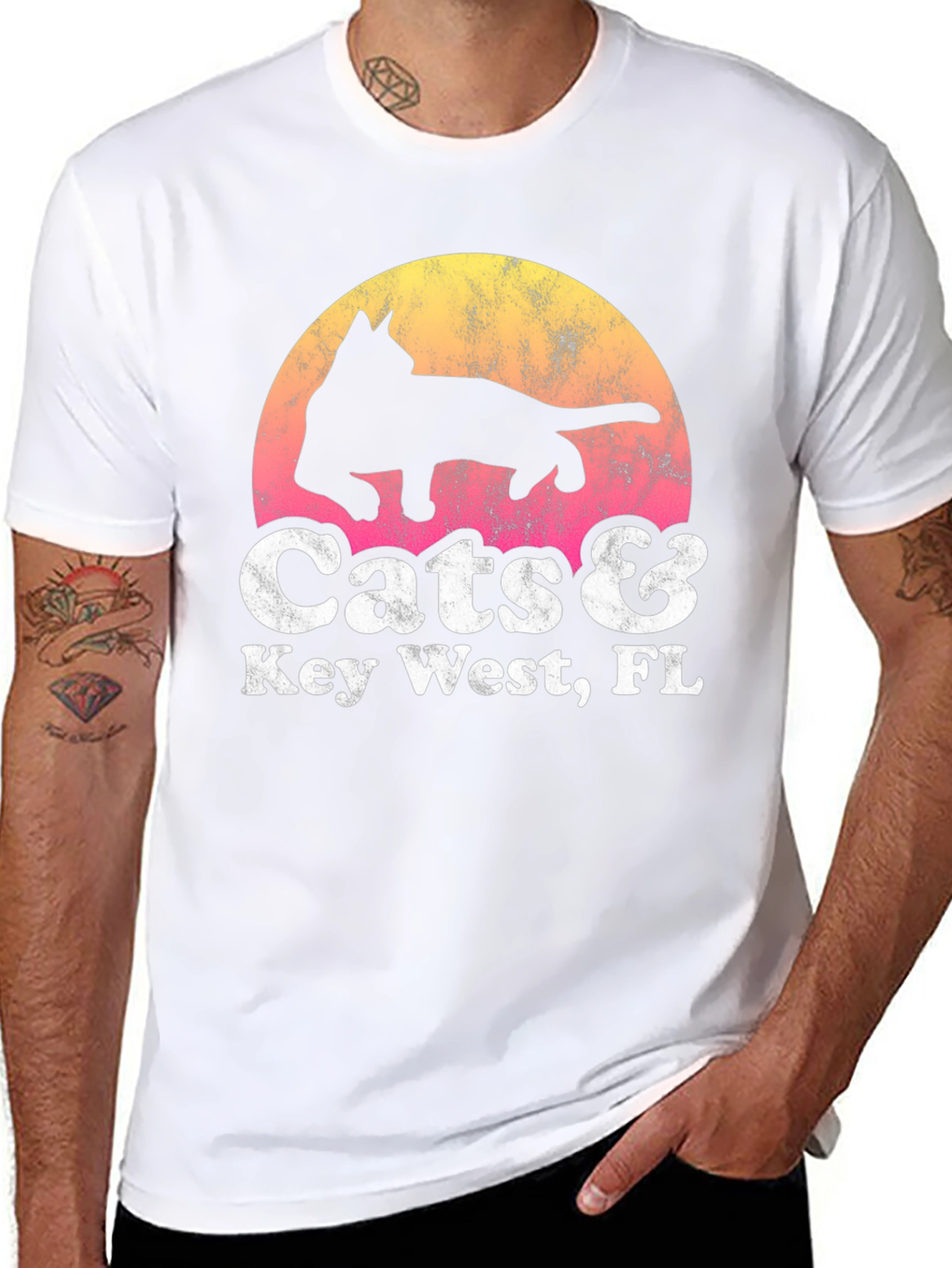 Cats & Key West FL Black Graphic T-Shirt
