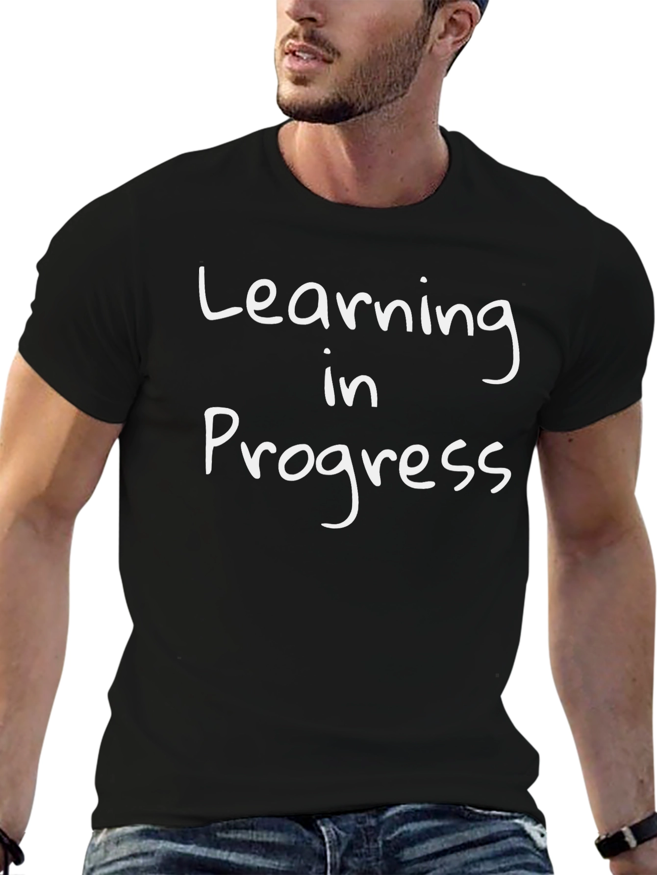 Learning in Progress T-Shirt - Black Crew Neck Tee