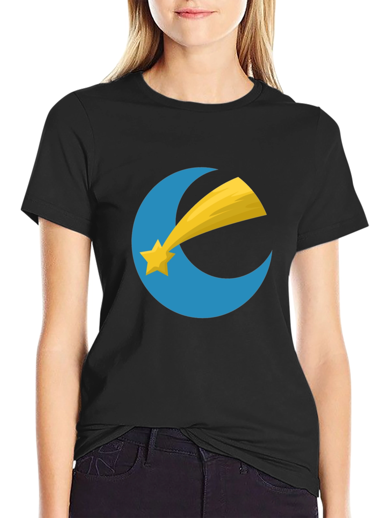 Stylish Black T-Shirt with Moon and Star Design
