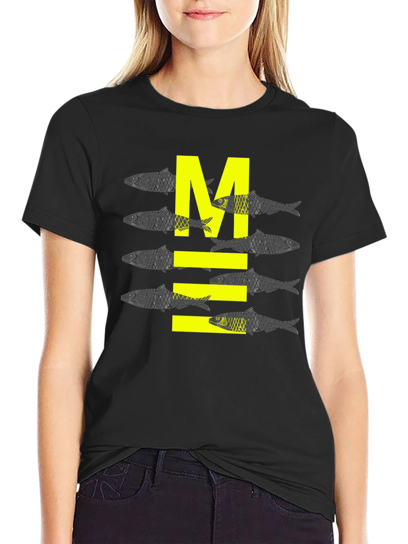 Sardine M Graphic Tee - Black Cotton Comfort