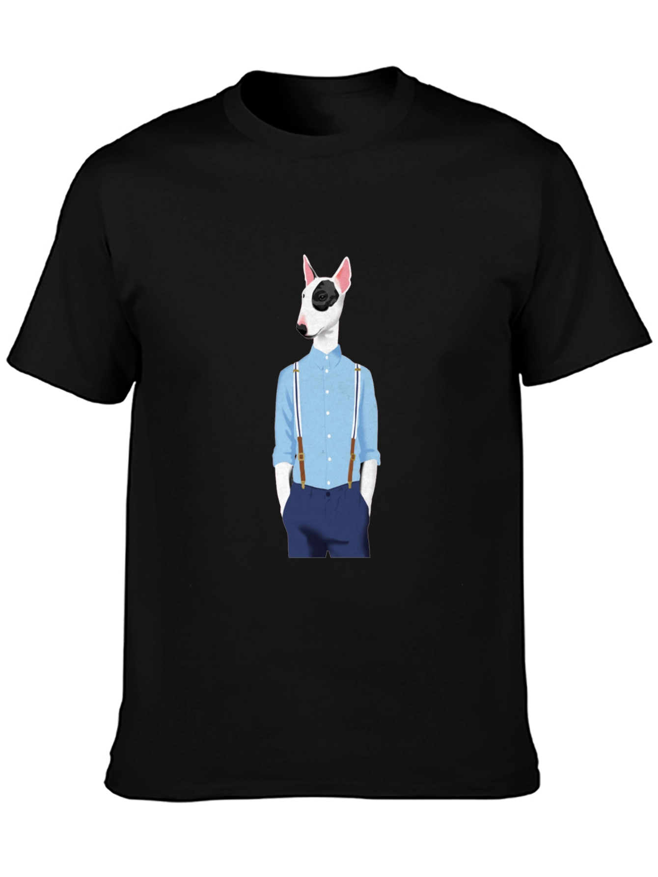 Dog with Suspenders Black T-Shirt