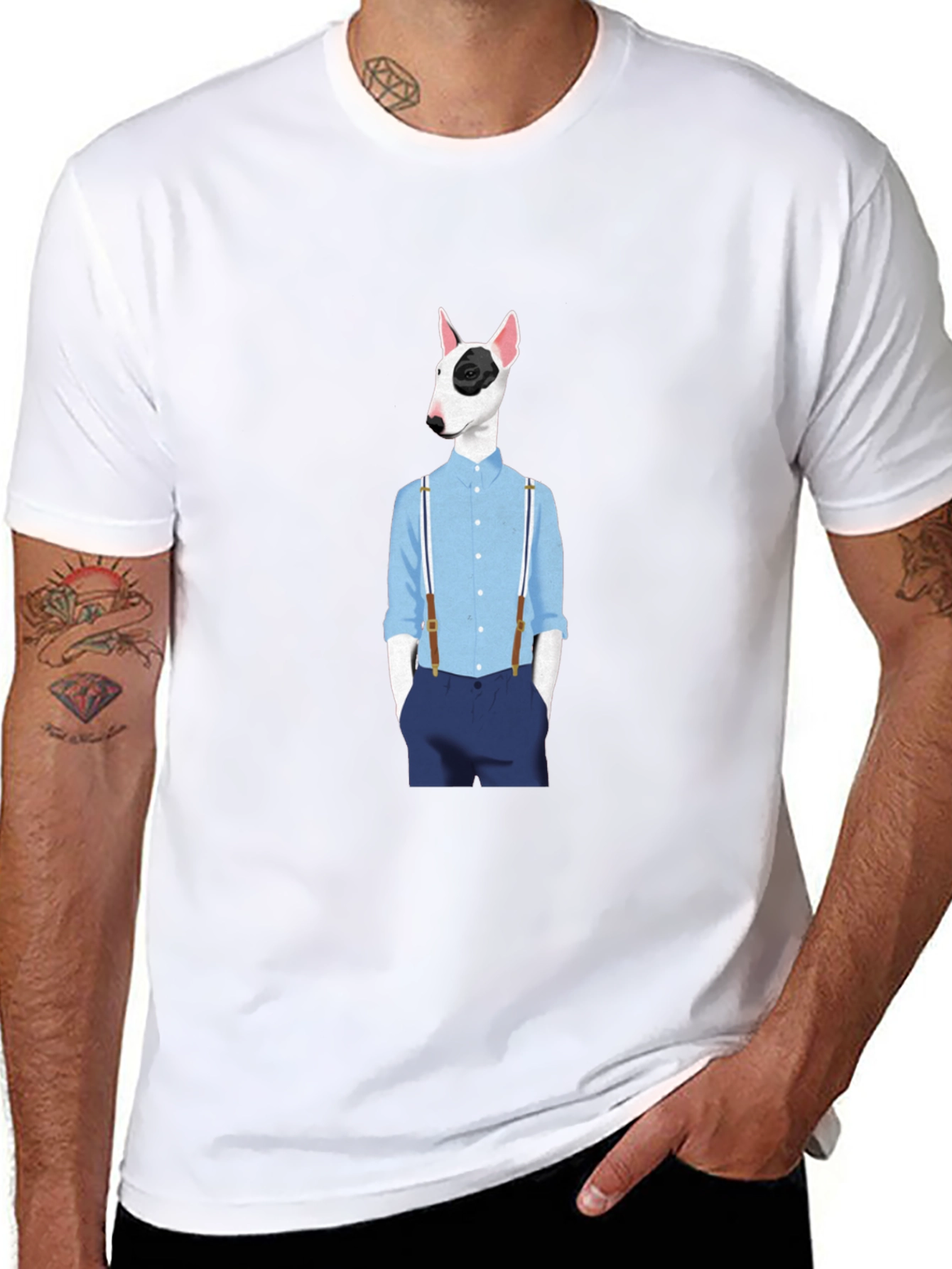 Dog with Suspenders Black T-Shirt