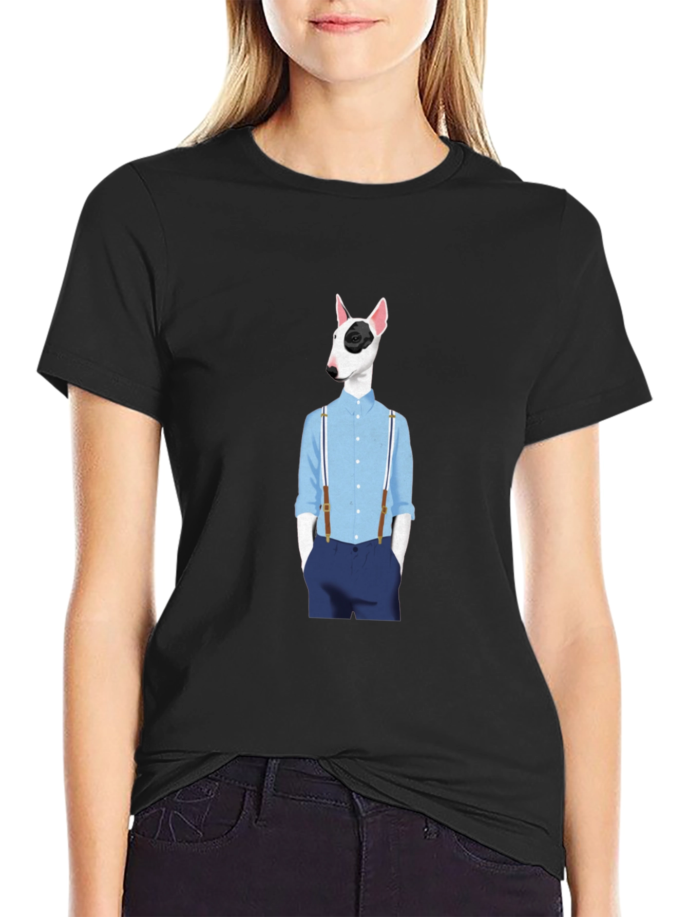 Dog with Suspenders Black T-Shirt