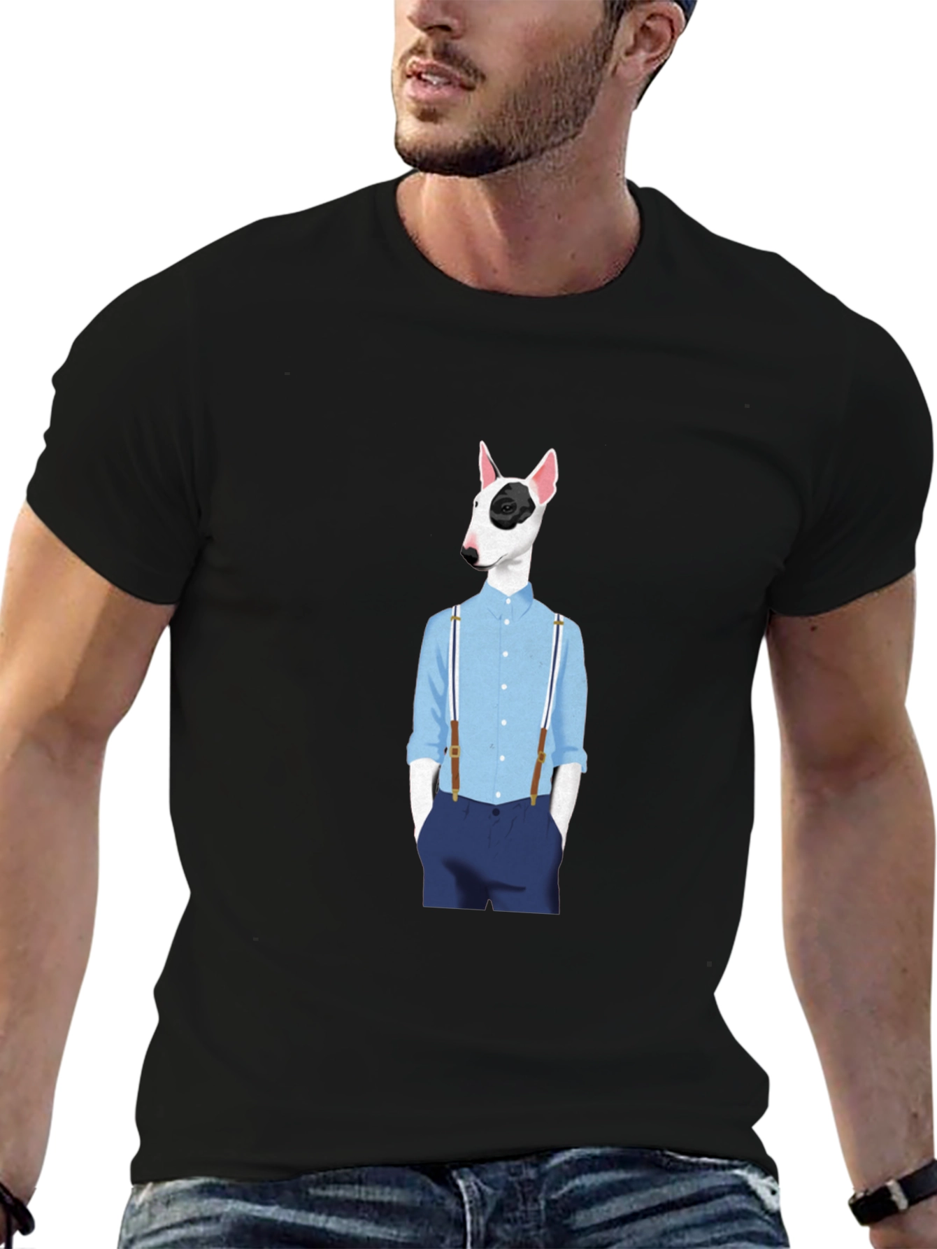 Dog with Suspenders Black T-Shirt