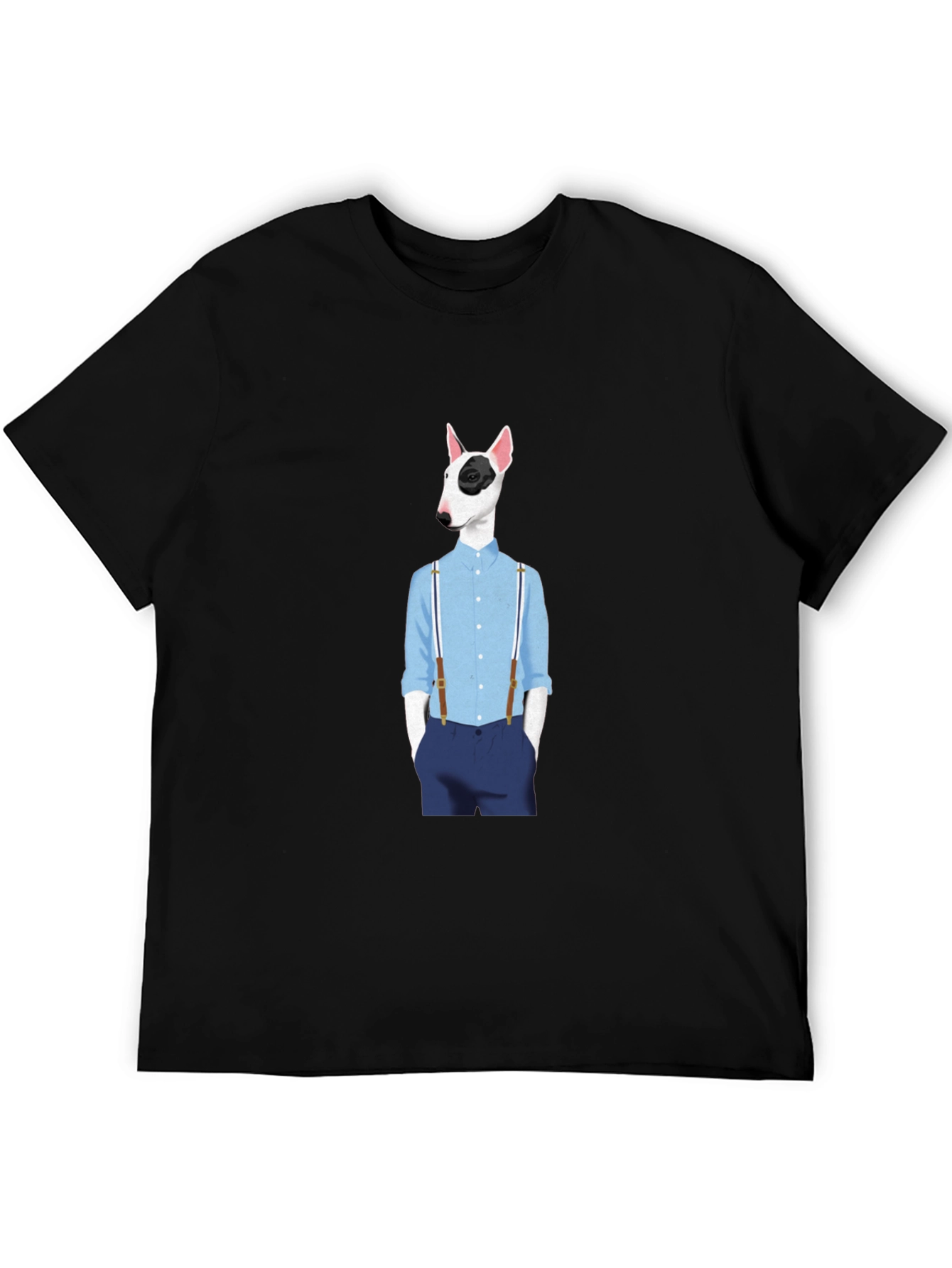 Dog with Suspenders Black T-Shirt