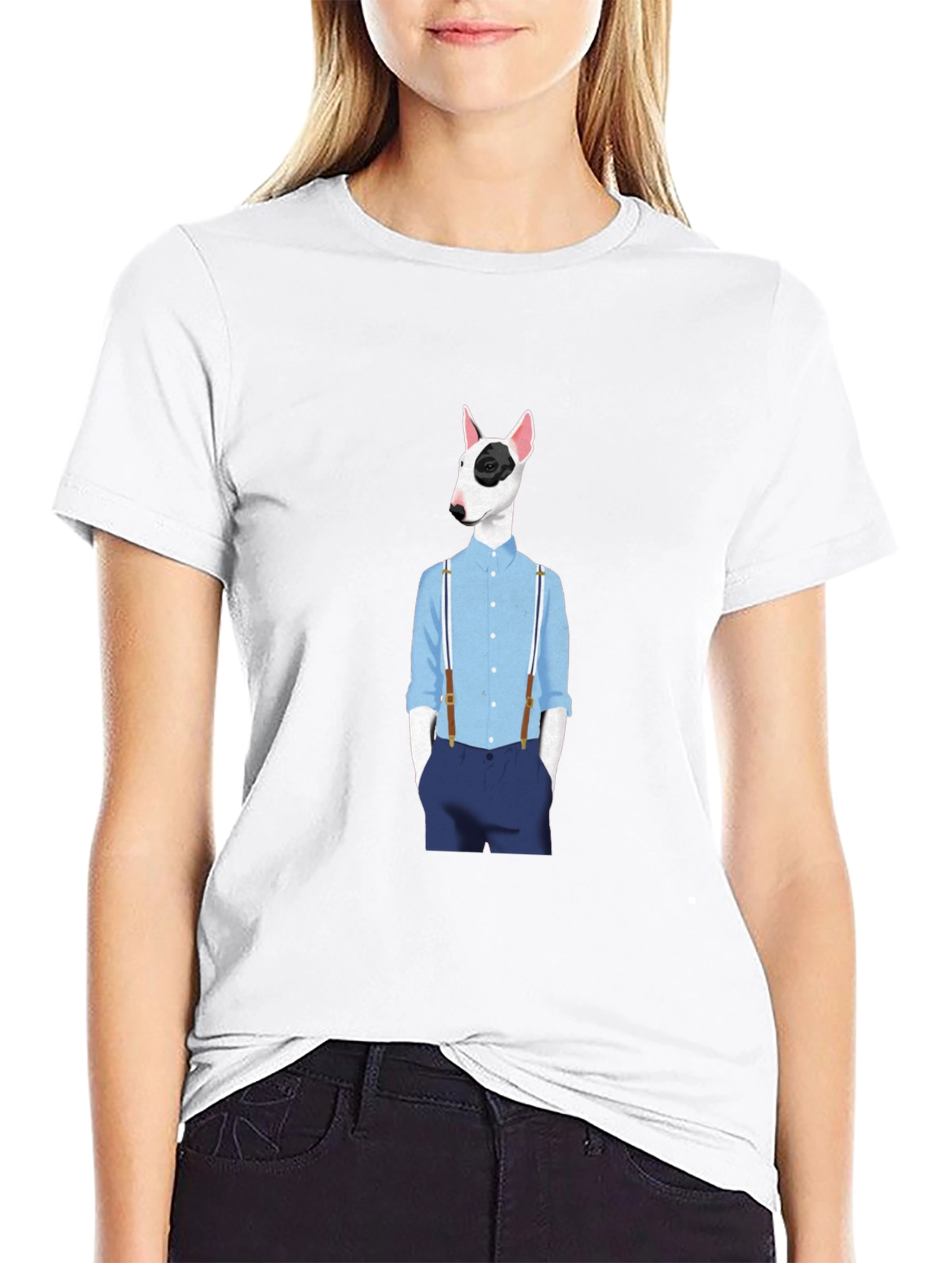 Dog with Suspenders Black T-Shirt