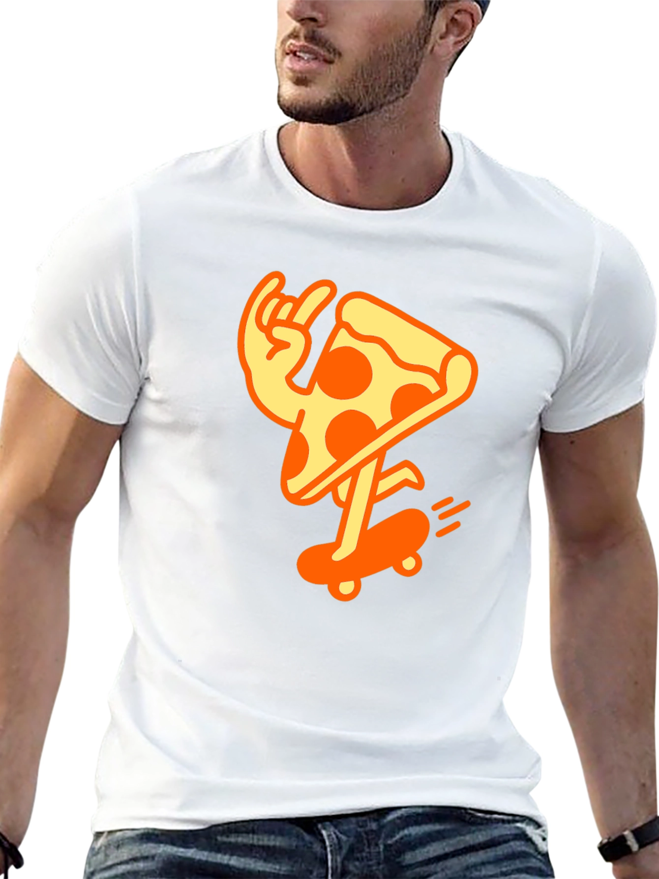 Cool Pizza Skater Graphic T-Shirt - Black Cotton Tee