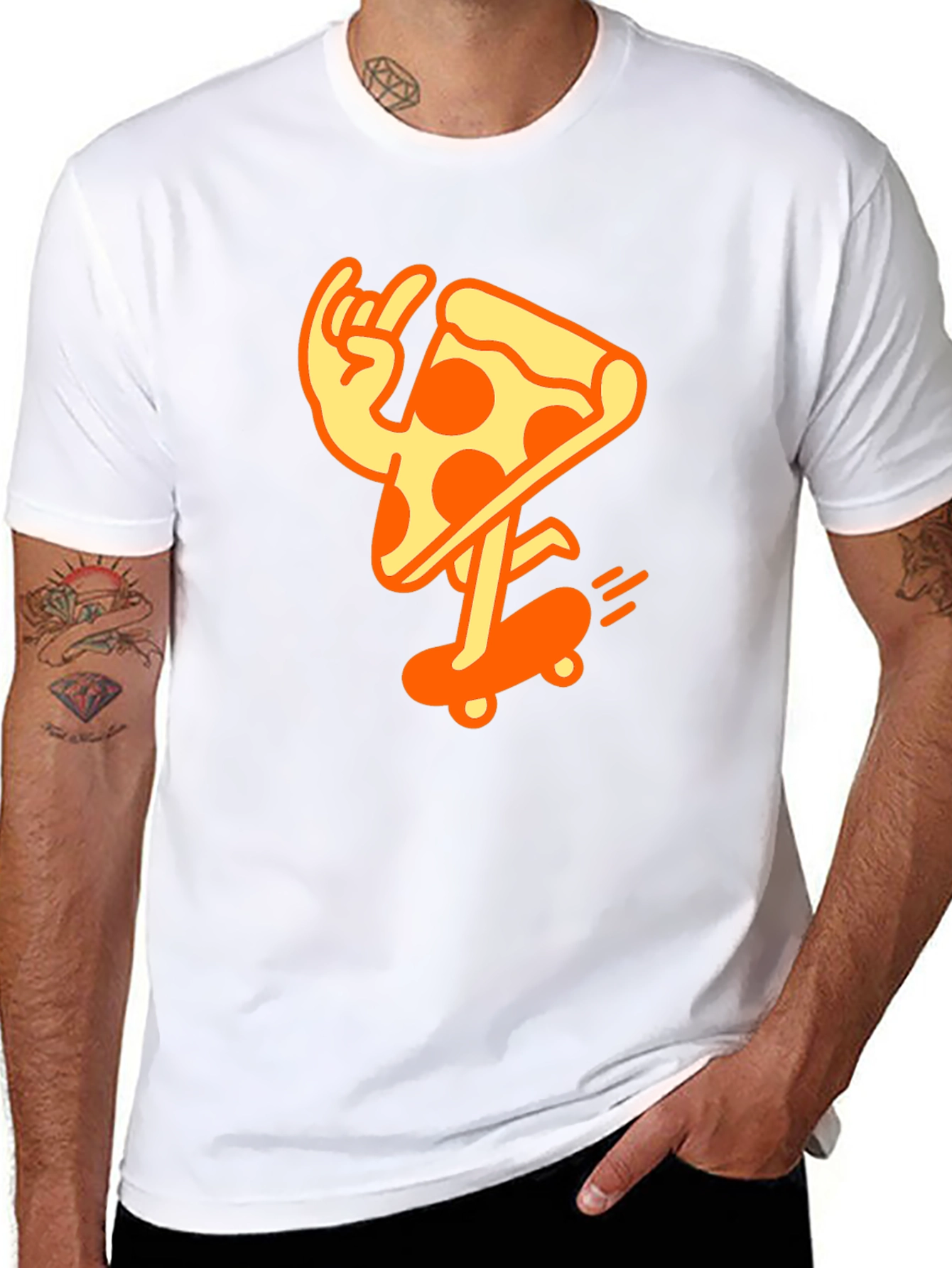 Cool Pizza Skater Graphic T-Shirt - Black Cotton Tee