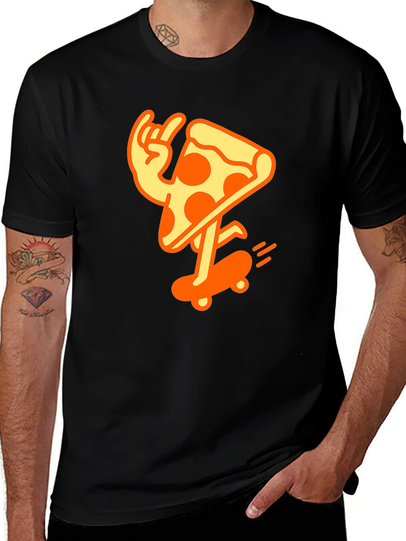 Cool Pizza Skater Graphic T-Shirt - Black Cotton Tee