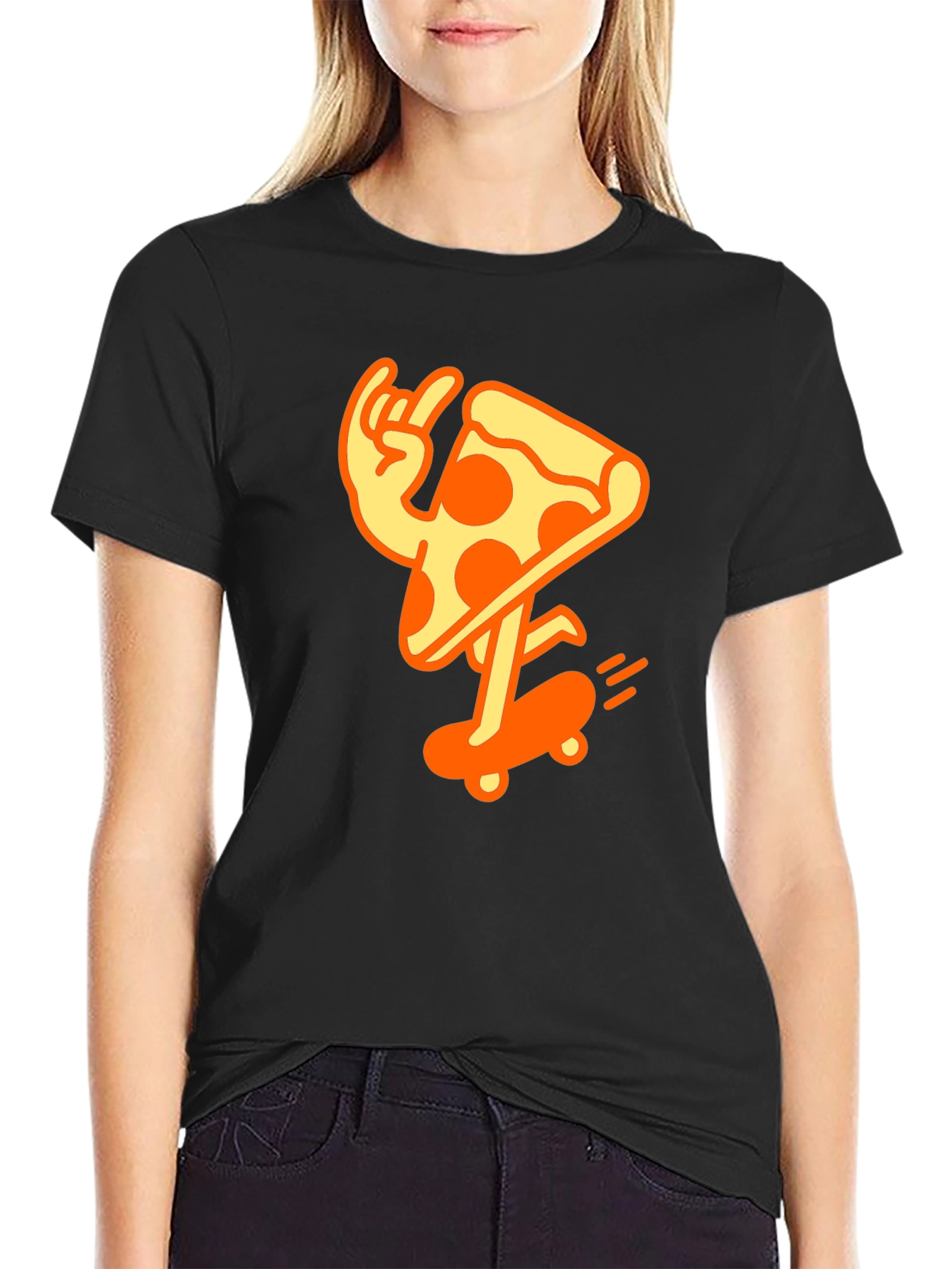 Cool Pizza Skater Graphic T-Shirt - Black Cotton Tee
