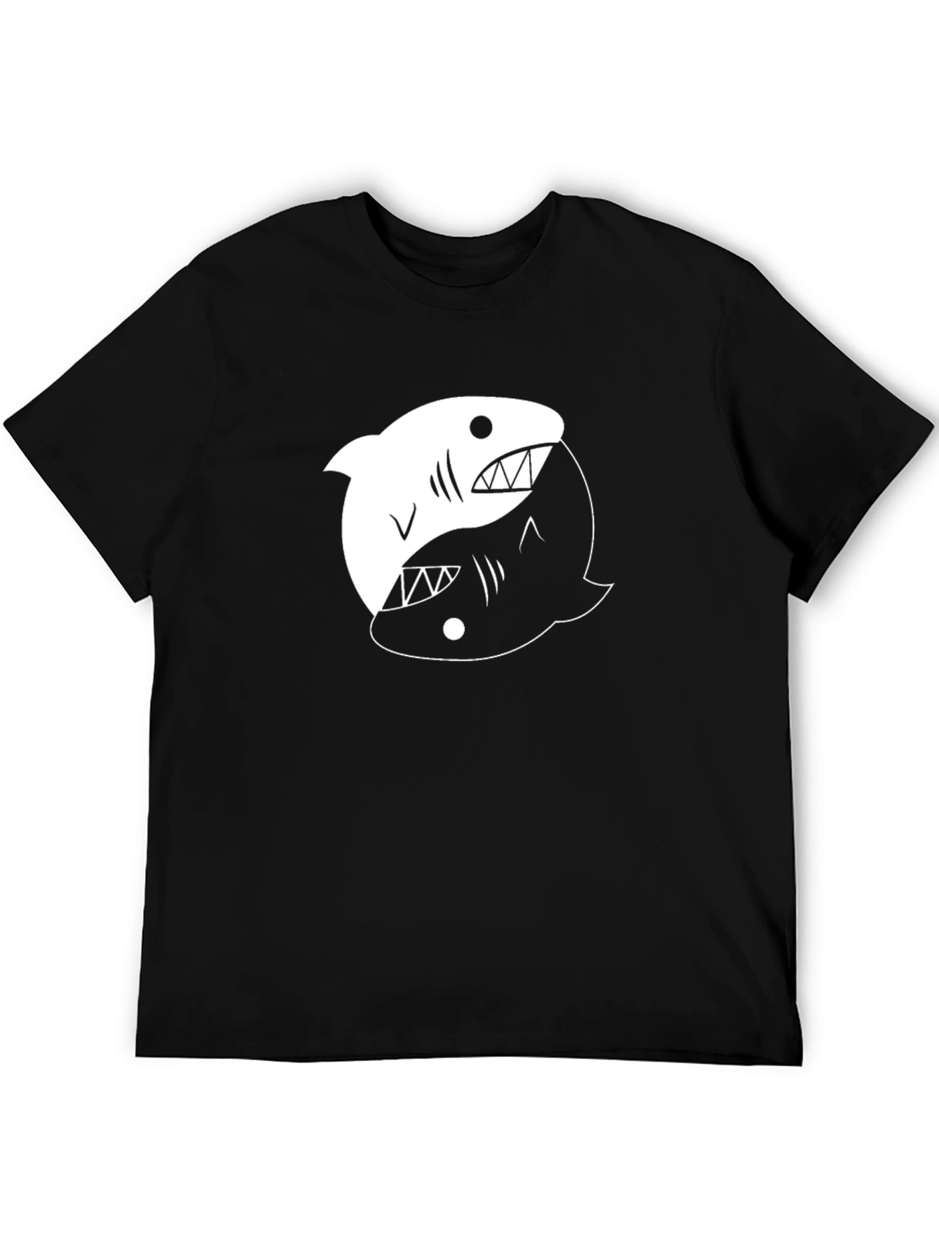 Yin Yang Shark Graphic Tee - Black Cotton T-Shirt