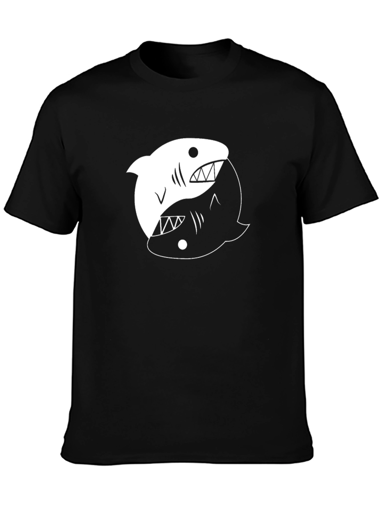 Yin Yang Shark Graphic Tee - Black Cotton T-Shirt