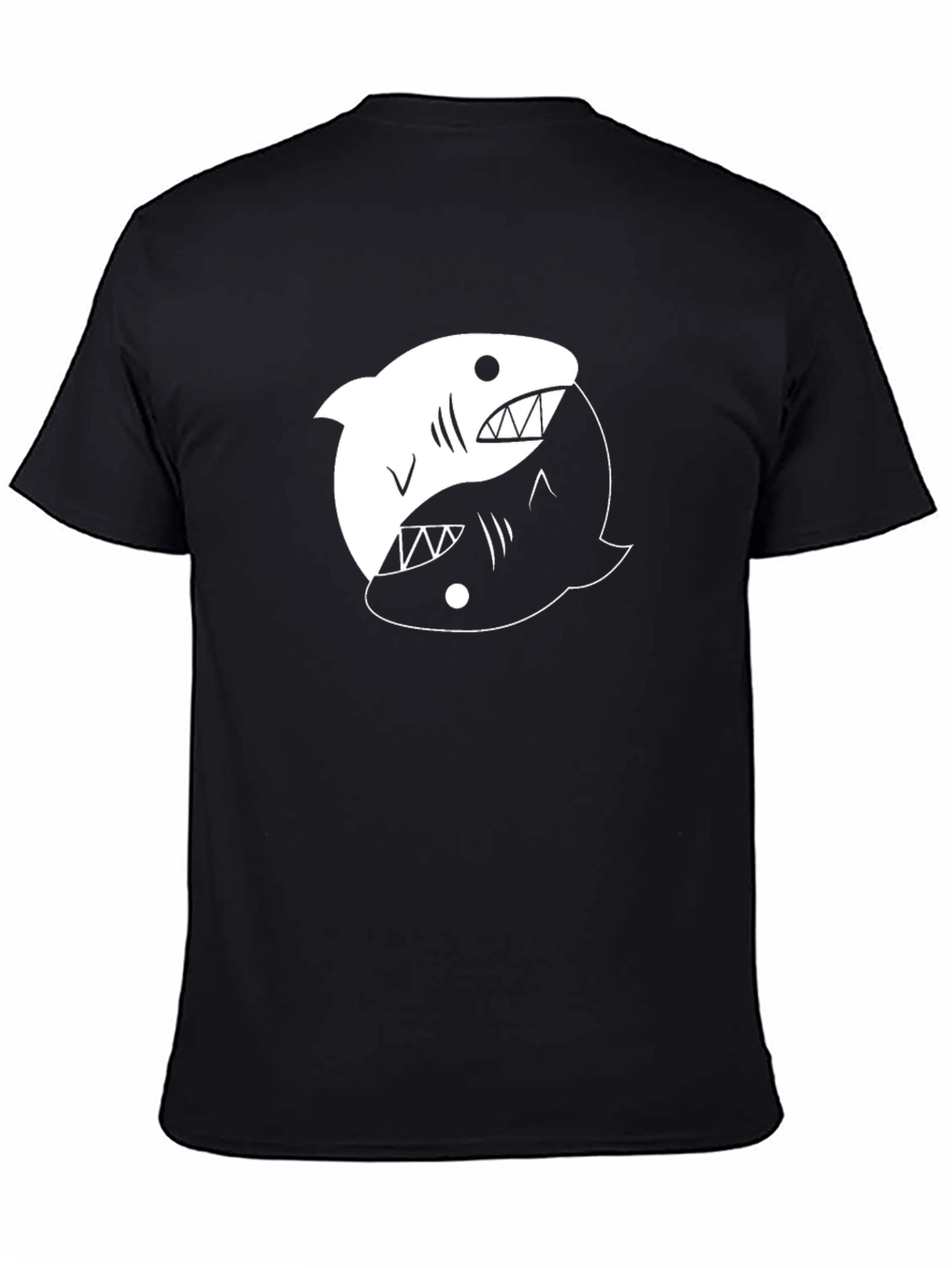 Yin Yang Shark Graphic Tee - Black Cotton T-Shirt