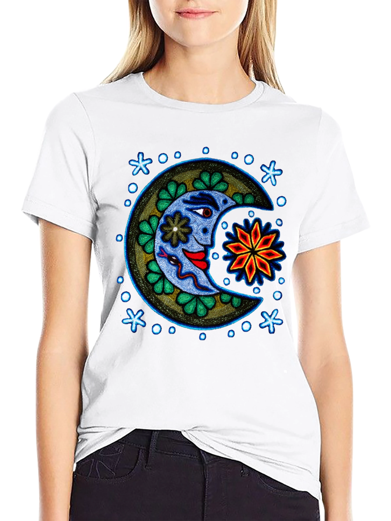 Moon Face Graphic Tee - Black Cotton T-Shirt