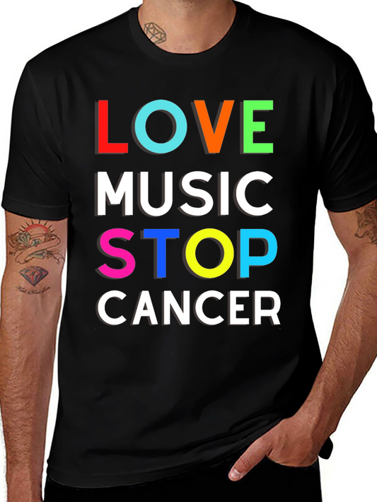Love Music Stop Cancer Graphic T-Shirt