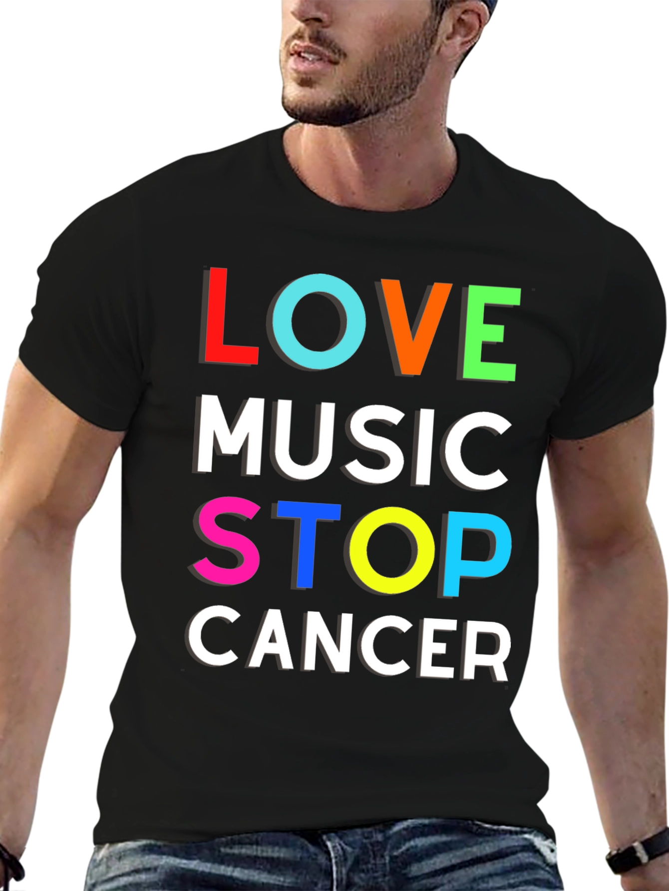 Love Music Stop Cancer Graphic T-Shirt