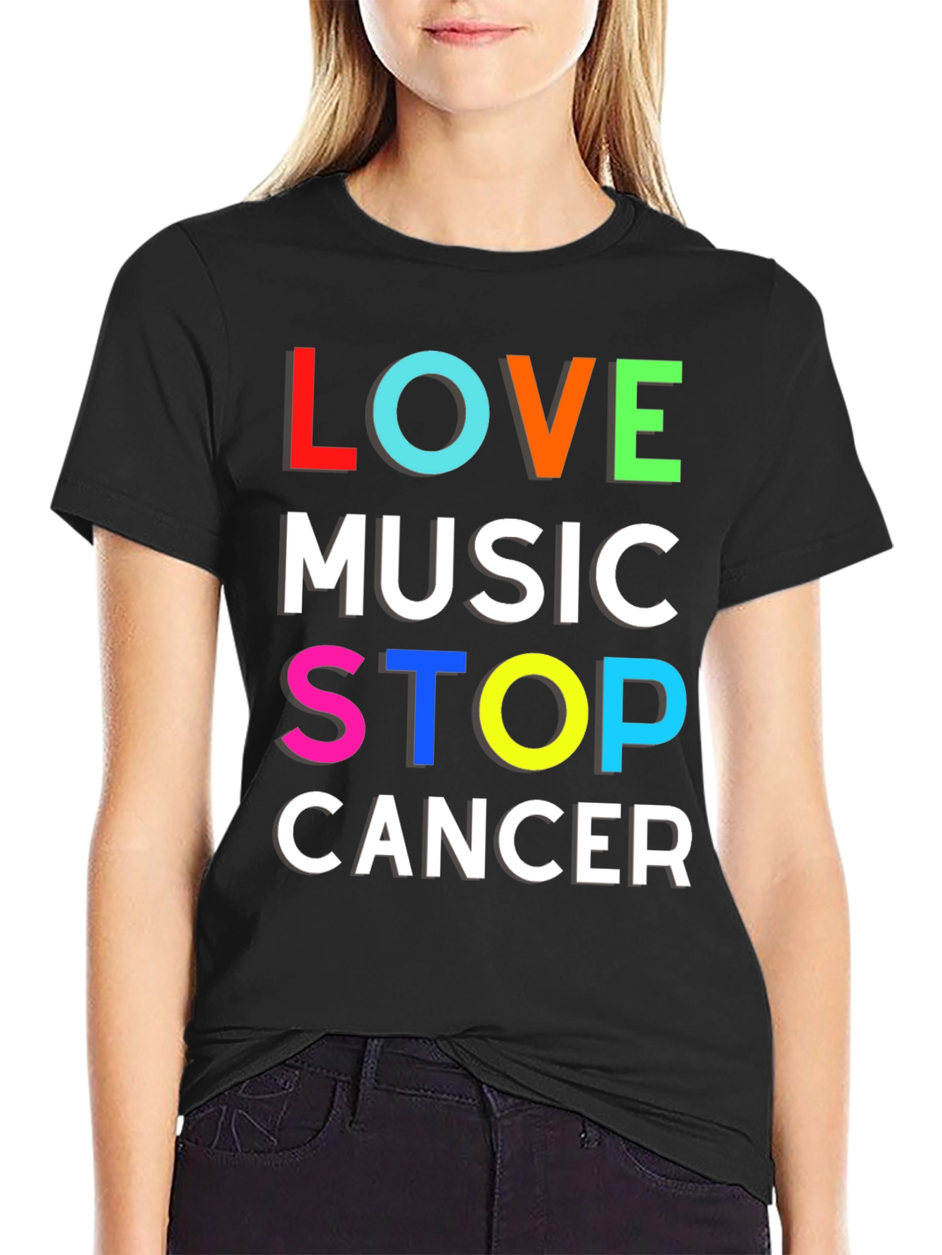 Love Music Stop Cancer Graphic T-Shirt