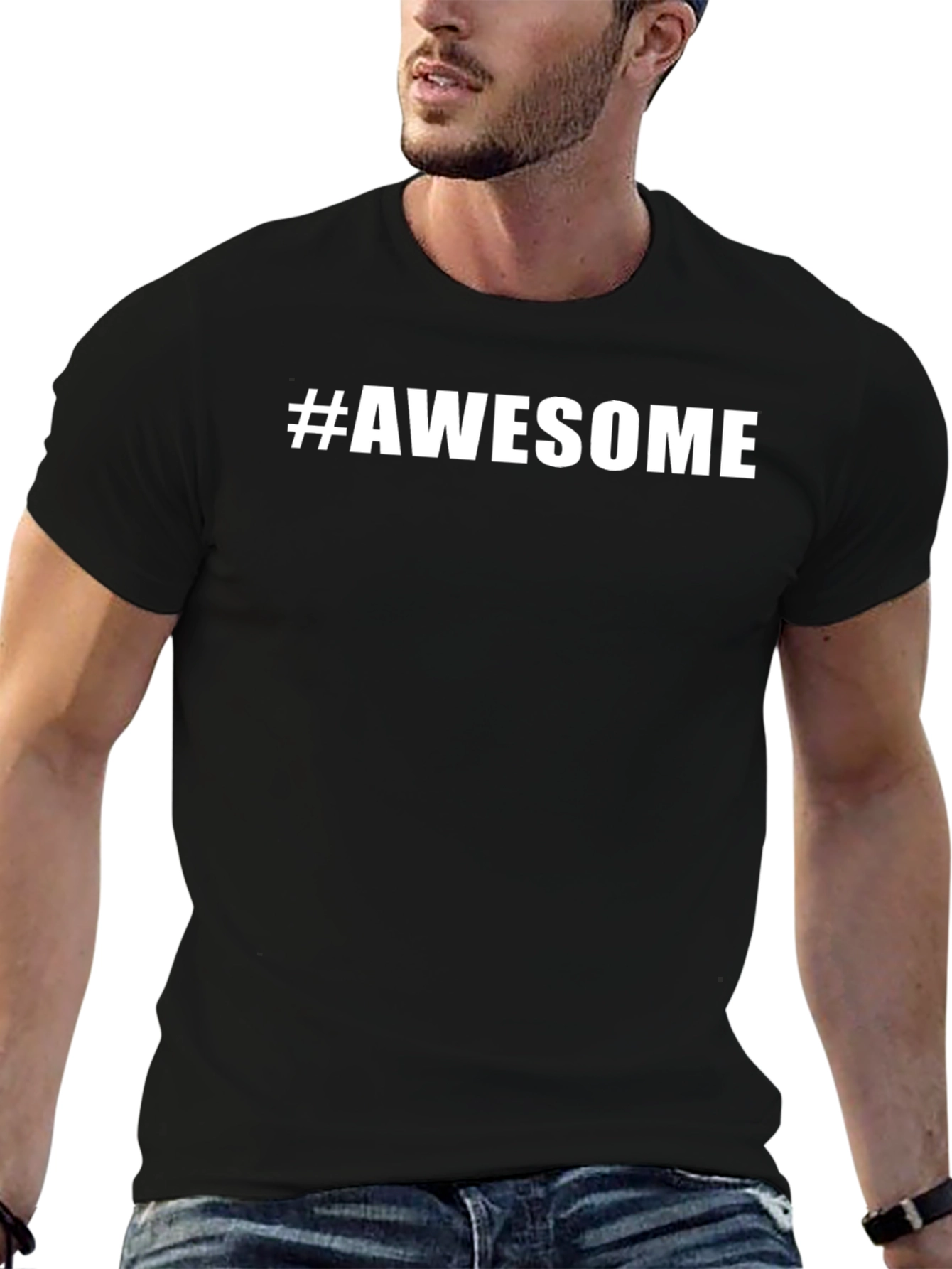 #Awesome Black T-Shirt - Trendy Casual Wear