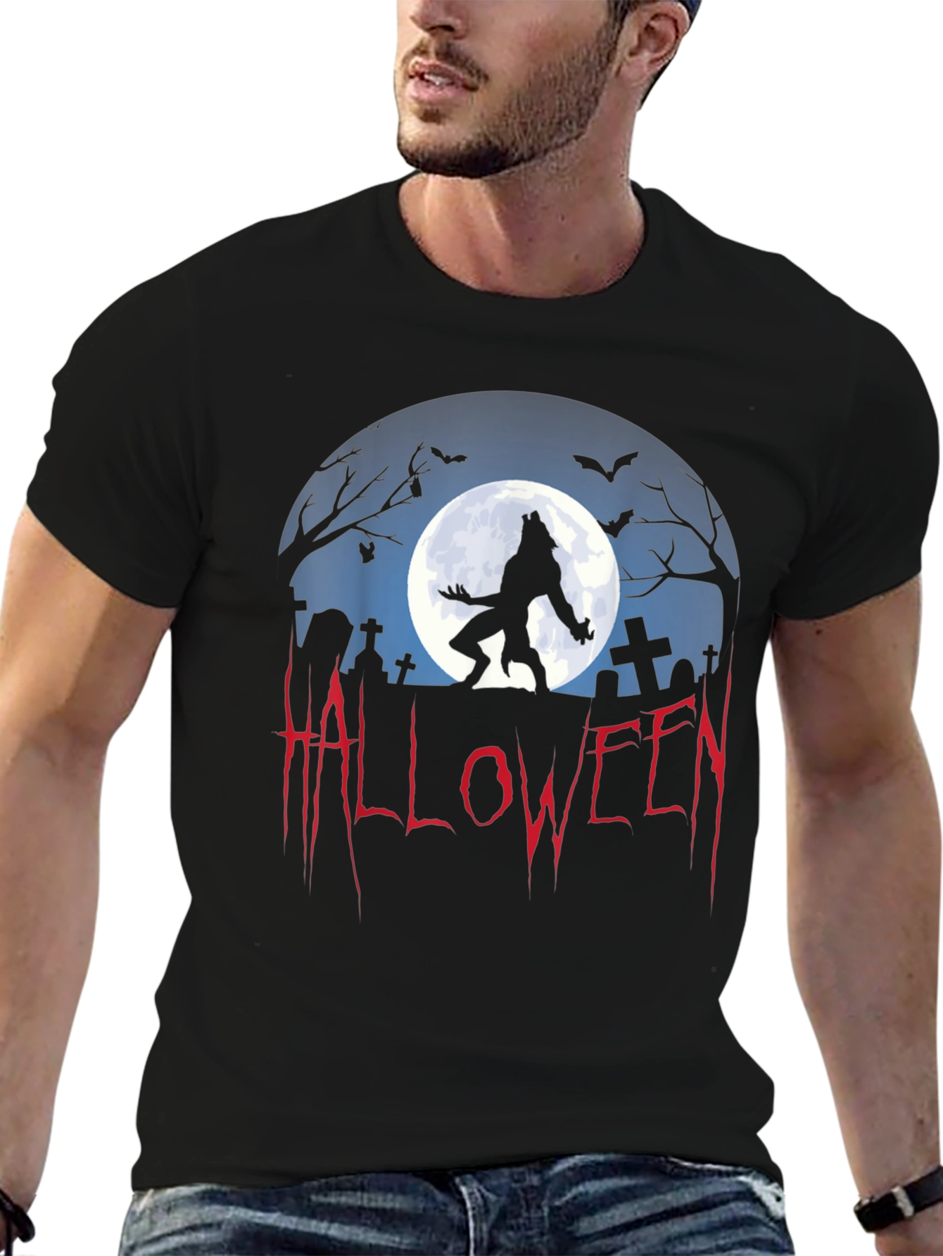 Halloween Werewolf Graphic Tee - Spooky Season Shirt