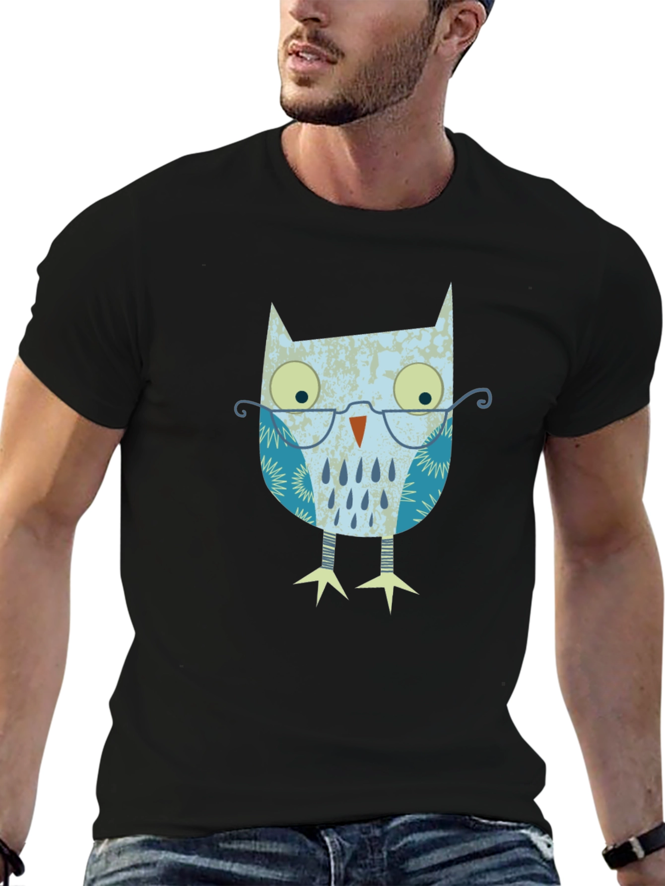 Owl With Glasses Graphic Print T-Shirt