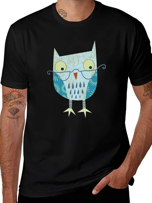Owl With Glasses Graphic Print T-Shirt
