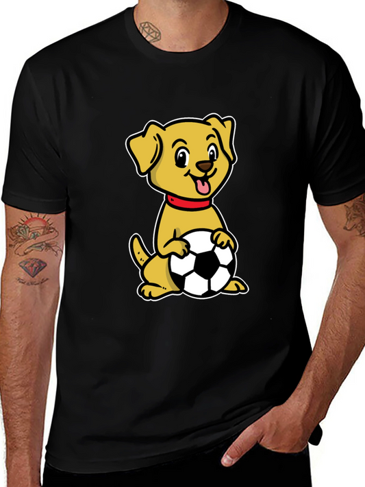 Dog with Soccer Ball Black T-Shirt