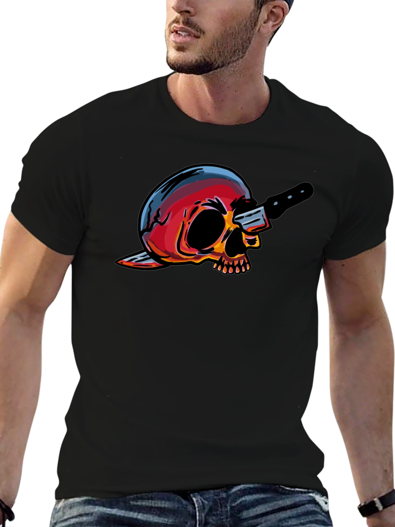 Skull & Knife Graphic Tee - Edgy Cool