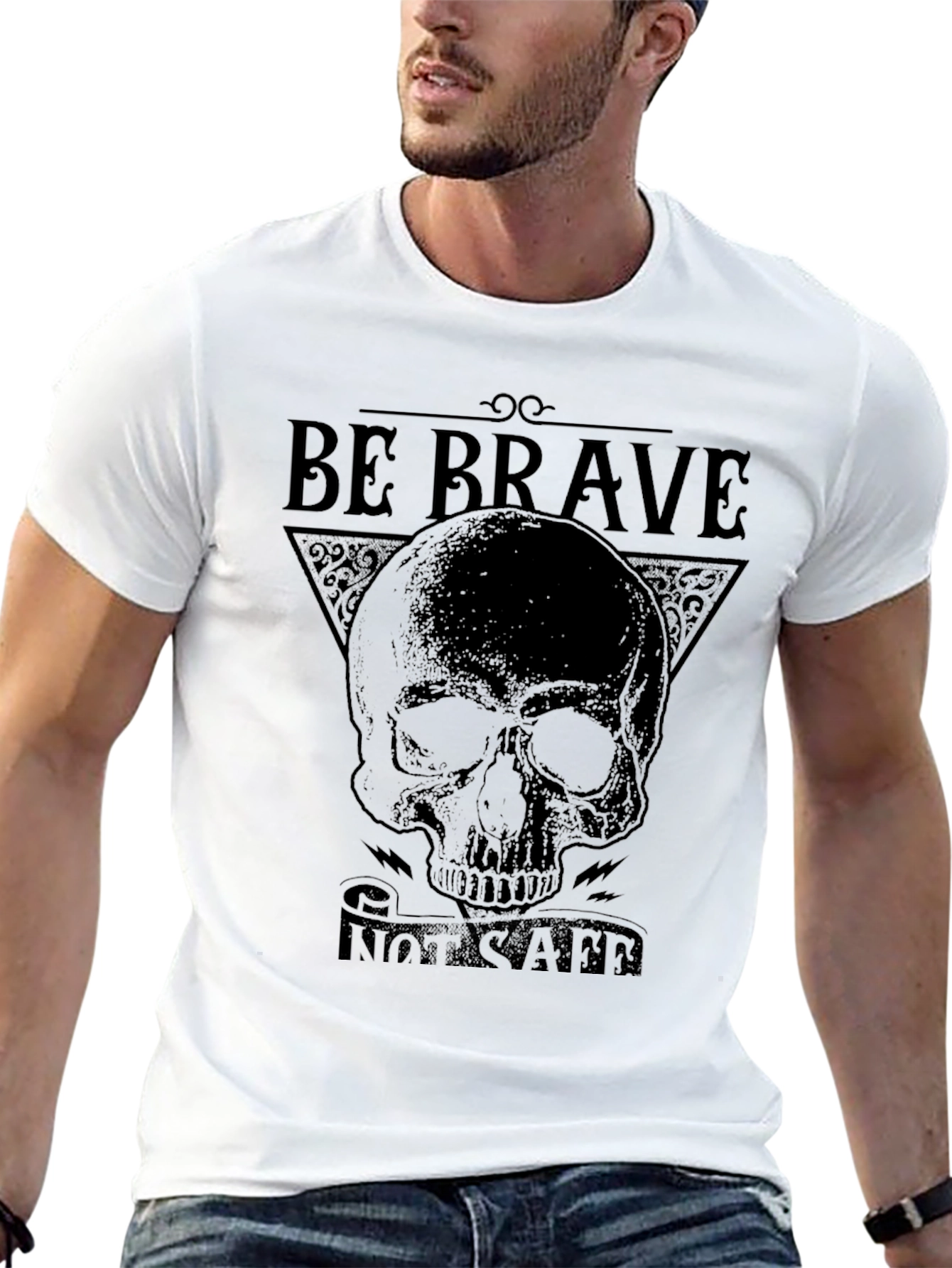 Be Brave T-Shirt - Skull Graphic Tee - Mens